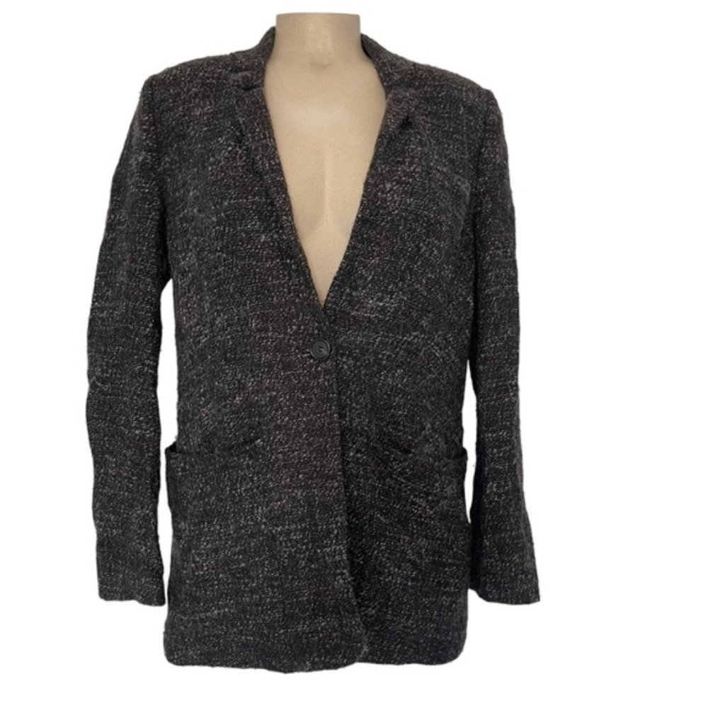 Wilfred Aritzia Wool Charcoal Tweed Button Front Blazer Pockets Mid-Length 8